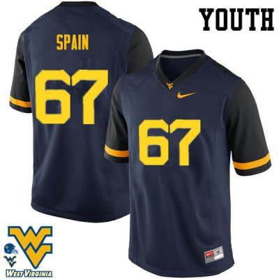 Youth West Virginia Mountaineers NCAA #67 Quinton Spain Navy Authentic Nike Stitched College Football Jersey WP15X63AO